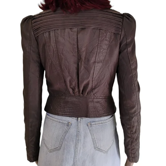 Ryu Textured Faux Leather Dark Brown Women's Jacket - Picture 4 of 9